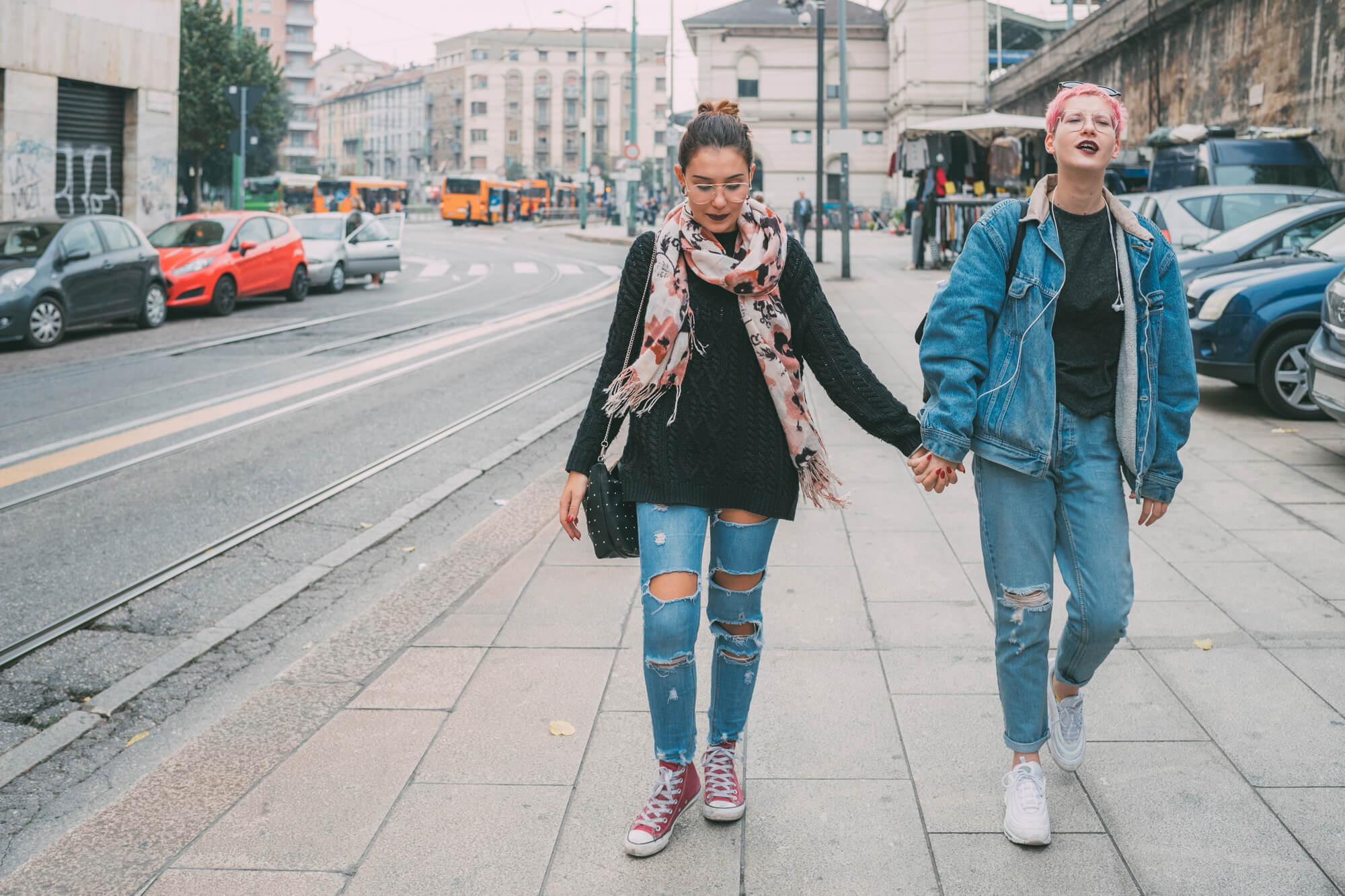 lesbians on a date in the city