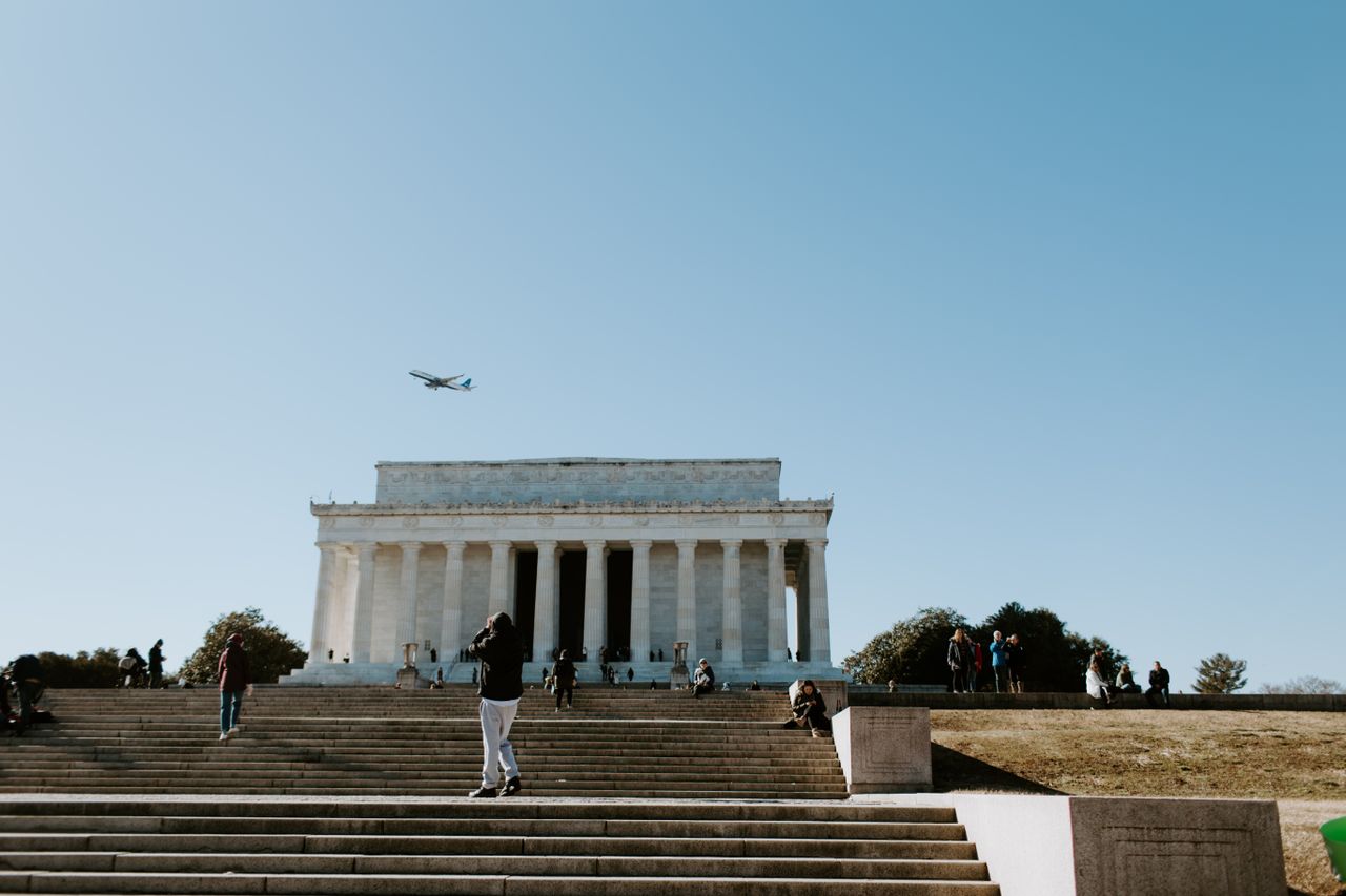 Lincoln Memorial and its steps under a clear blue sky in Washington, DC