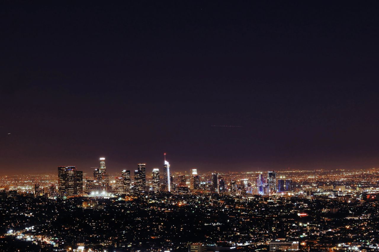 Los Angeles city lights at night seen from the hills