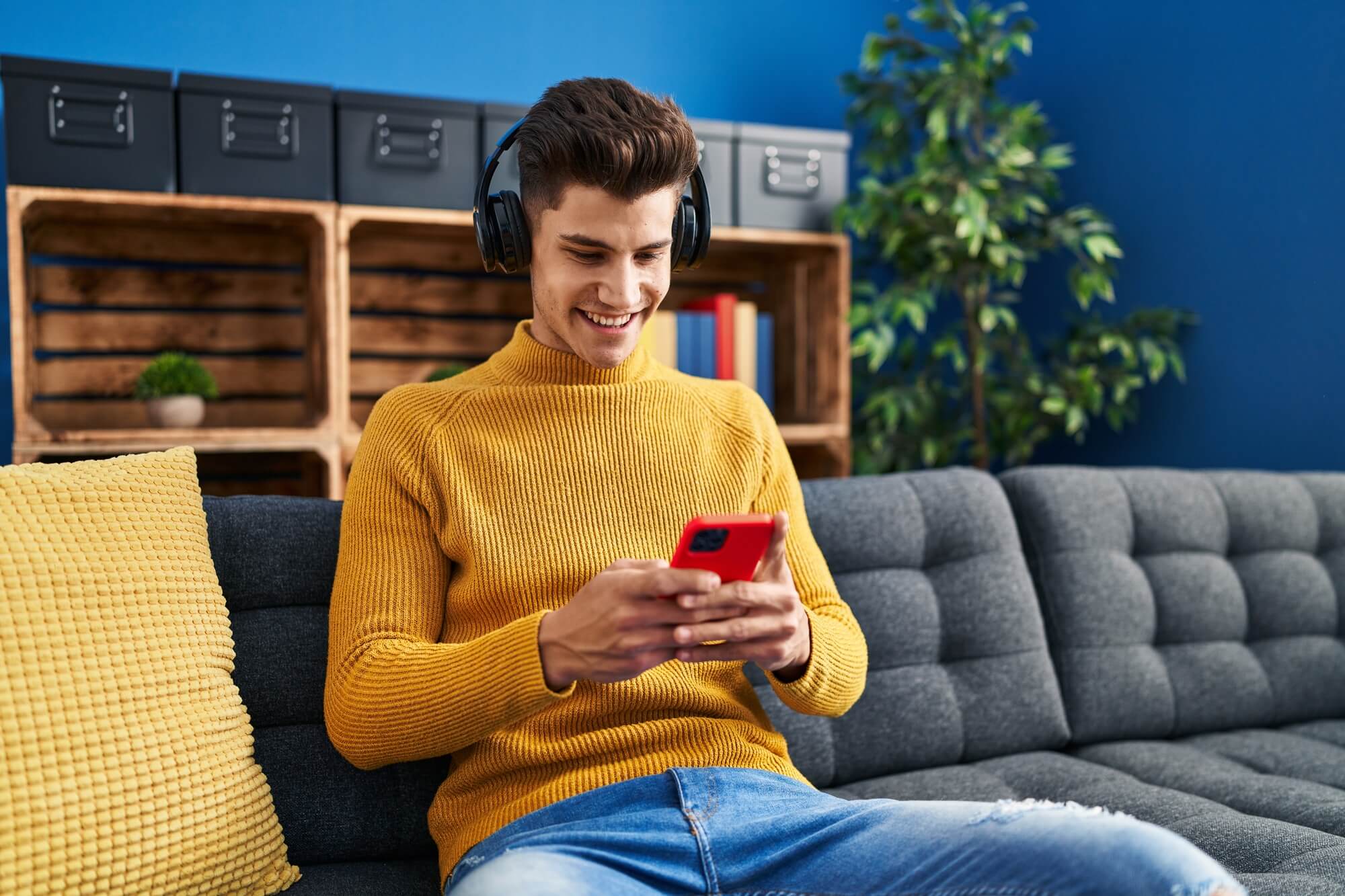 young guy is texting