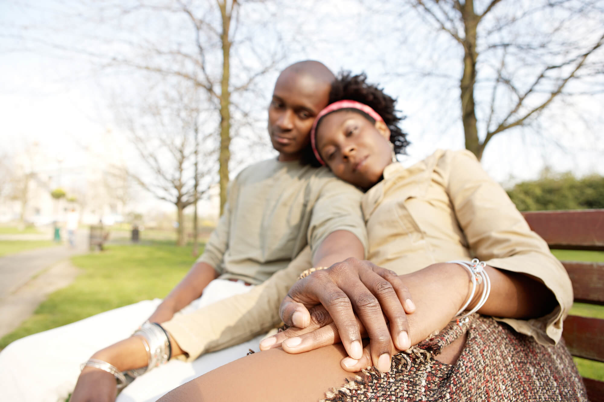 black couple in love in the park